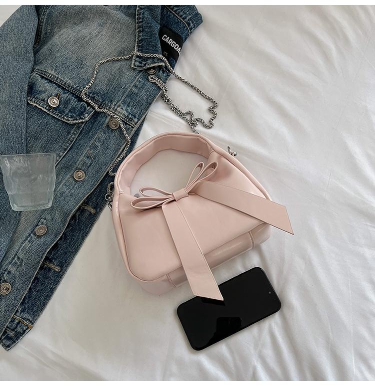 Small Bag Bow Shoulder Bag Women's Underarm Bag PU Crossbody Bag