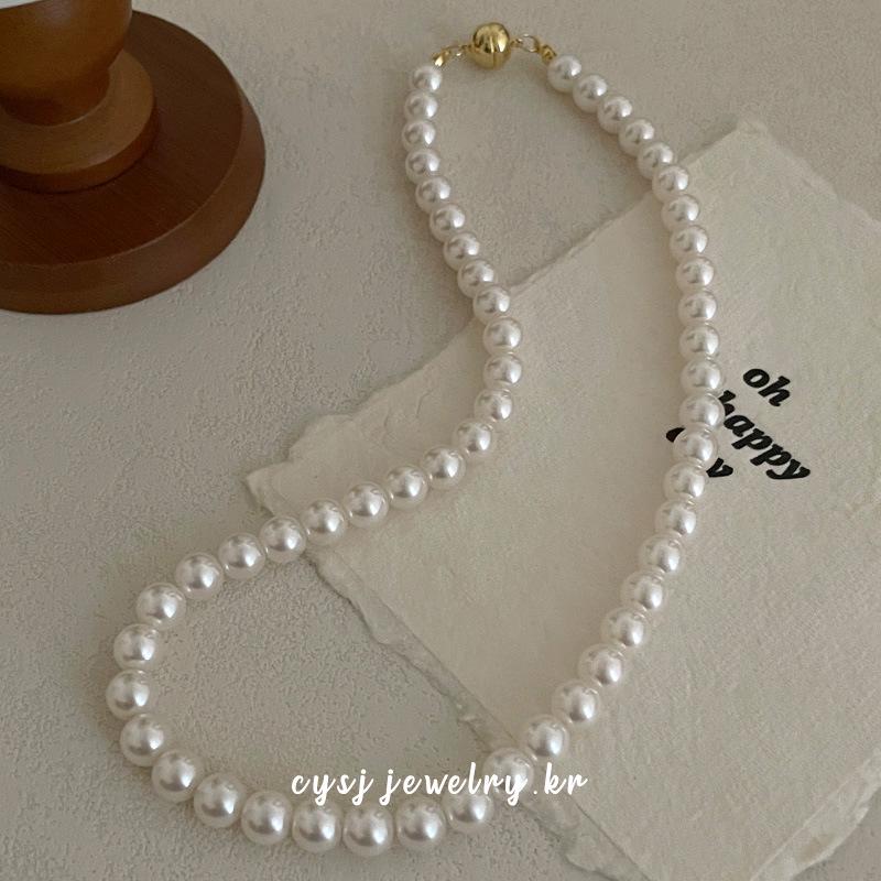Cui Yan S925 Sterling Silver Korean Style Pearl Magnetic Clasp Necklace for Women - Elegant Versatile Clavicle Chain