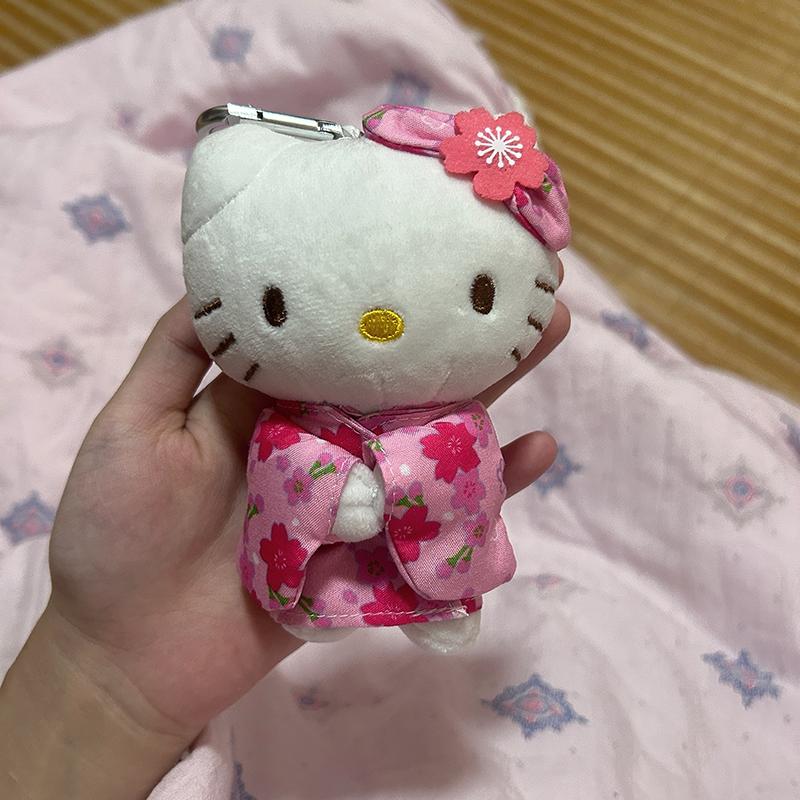 Cute KT Cat Plush Doll Keychain Kimono Themed Bag Pendant Soft Plush Accessories Cat Key Pendant for Girls Birthday Gift Toy