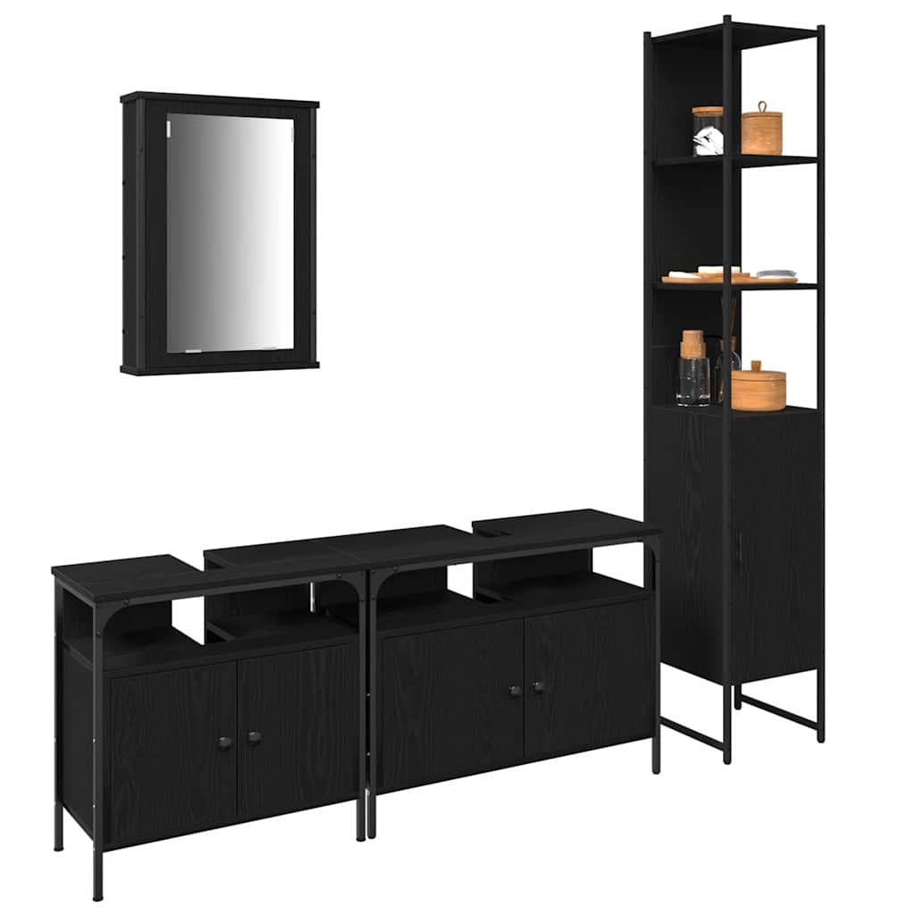 Bathroom Furniture Set 4 Pcs Black Oak Effect Wood Based Material