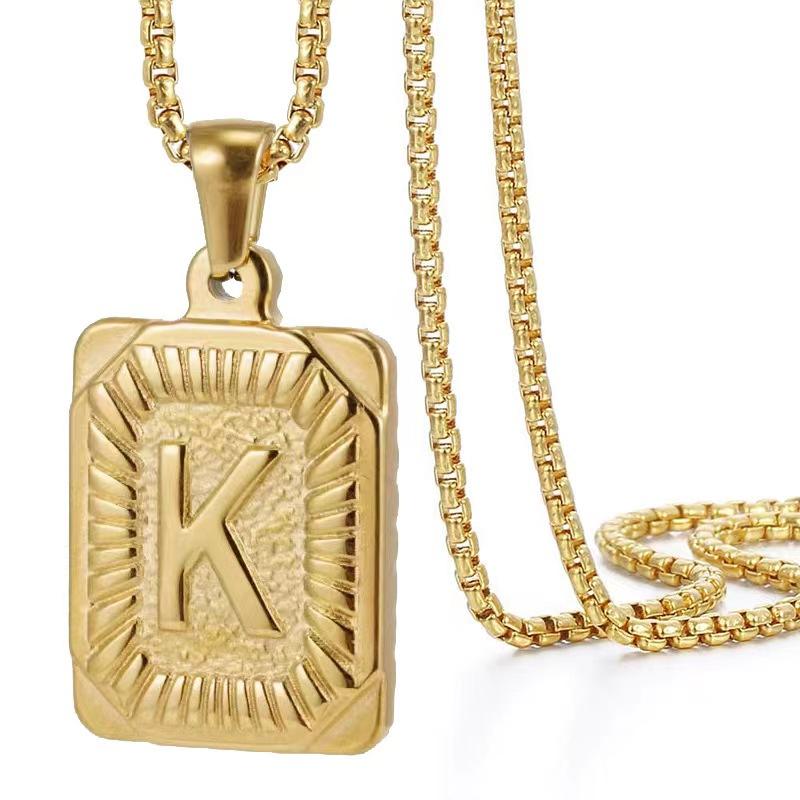 Initial Letter Pendant Necklace Stainless Steel Golden Cuban Chain A-Z Alphabet Name Jewelry For Men Women Gift