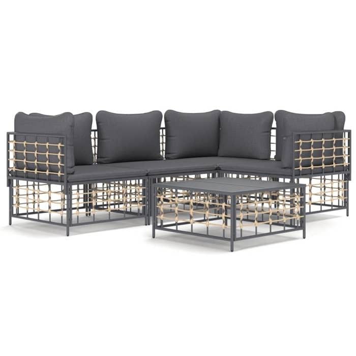 VidaXL Salon de jardin 5 pcs avec coussins anthracite résine tressée, ensemble de salon, ensemble de salon d'extérieur, 3186749