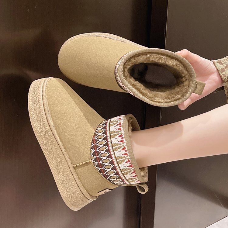 Ethnic Style Thick-soled Snow Boots Women's Winter Velvet Fur Integrated Cotton Shoes Non-slip Boots