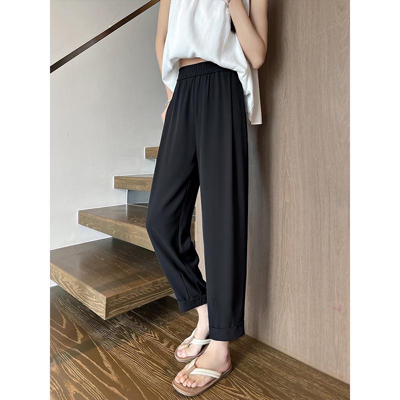 Women's Ice Silk Harem Pants: Summer 2025 High-Waist, Petite, Nine-Point, Casual Cigarette Style