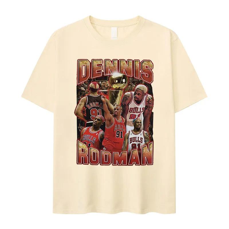 Dennis Rodman Chicago Bulls 91 Vintage Bootleg Maglietta Grafica da Basket, Maglietta Oversize NBA Streetwear, Top Casual Unisex
