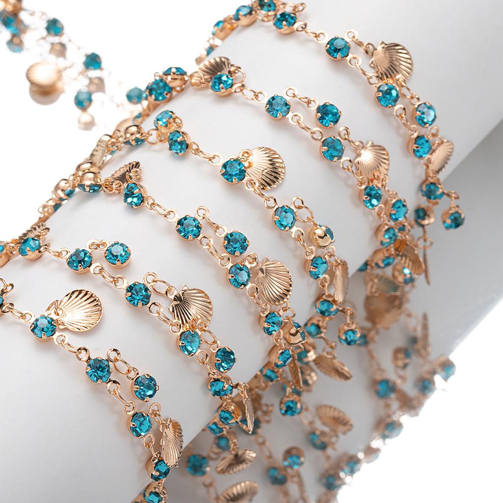 Link Chains for DIY Craft Blue Rhinestone Shell Vintage Style Tassel Chains for DIY Bracelet Supplies