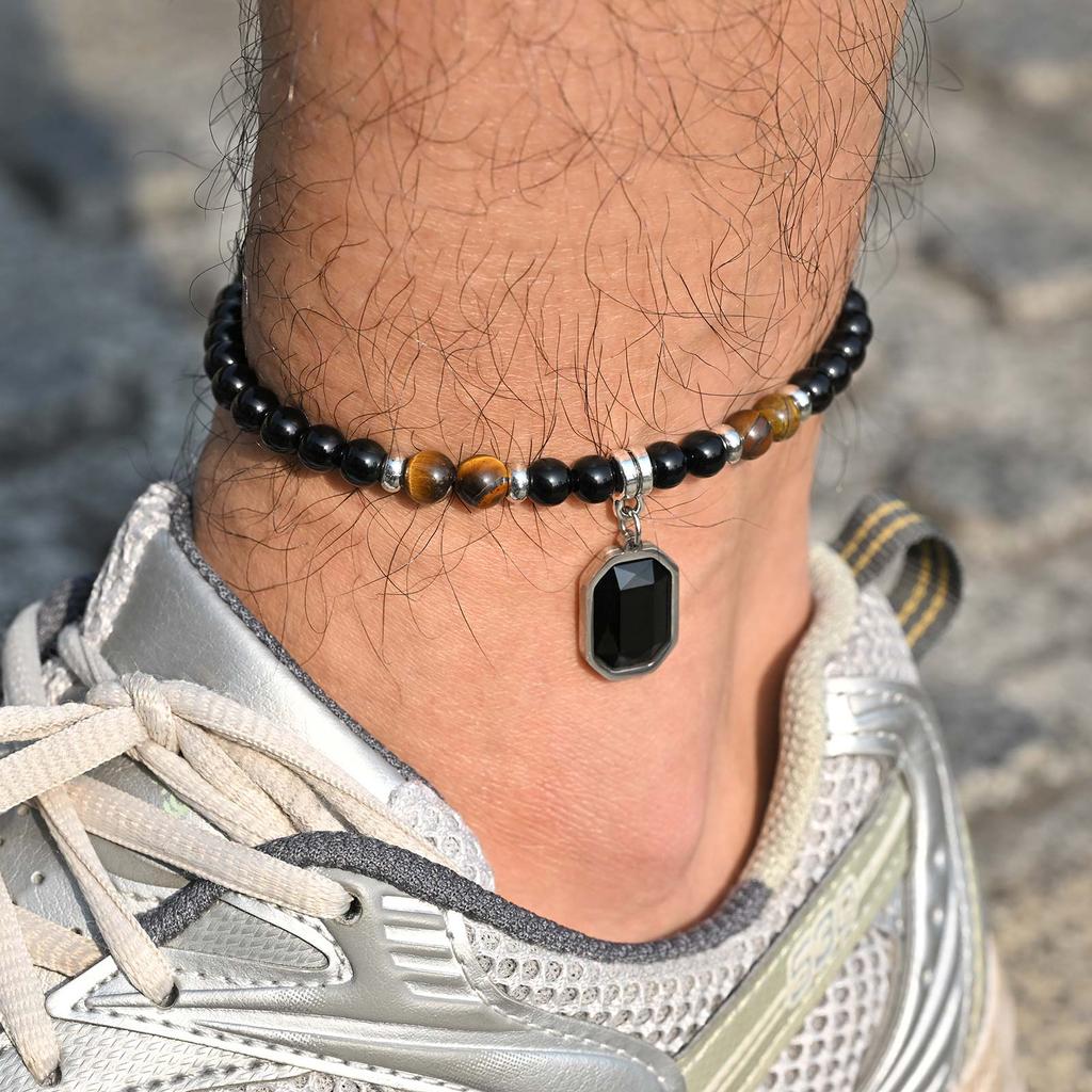Modisches Boho Naturstein Fußkettchen für Herren Edelstahl Perlen Kette Fußkettchen Wasserdicht Fußschmuck Sommer Strandparty
