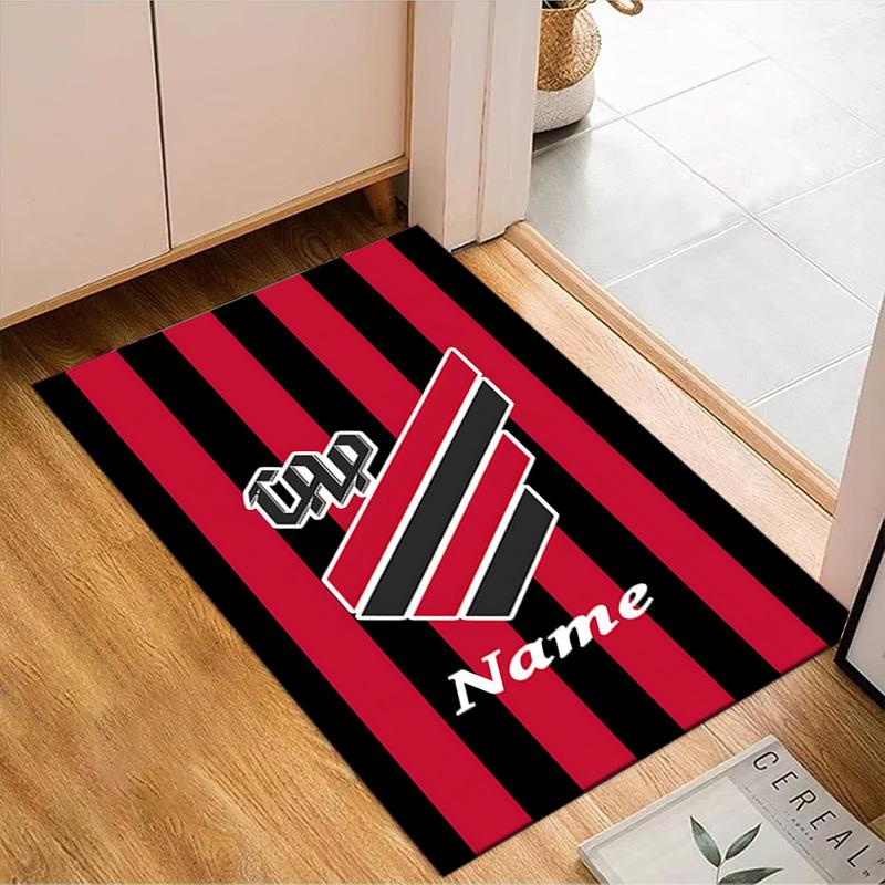 Custom Name Black Stripes Athletico Crest Rug Game Carpet, Floor Mat for Bedroom Living Room Entryway Rug, Home Decor Gift for Christmas Birthday