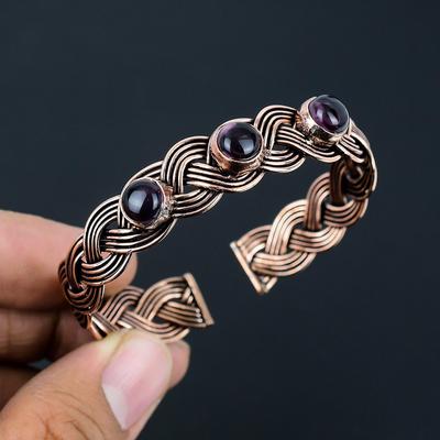 Bracciale regolabile con gioielli in filo di rame puro fatto a mano con pietra preziosa ametista abbagliante per regalo