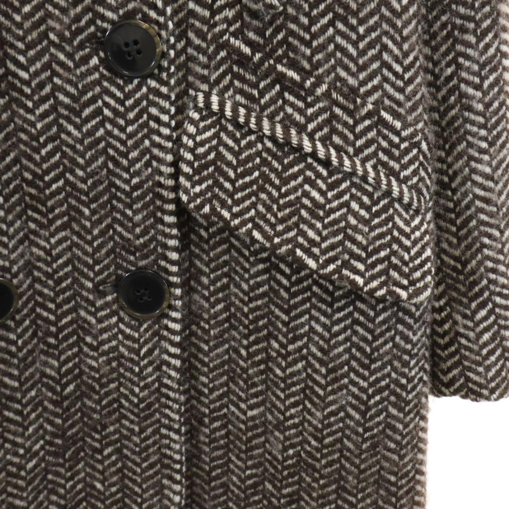 KENZO Made in France Herringbone Pattern wool Chester coat 42 Brown Women Used