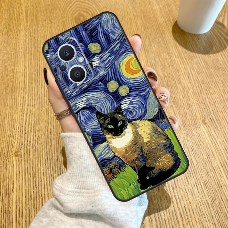 Cat Van Gogh's The Starry Night Case For OPPO Find X6 X5 X3 X2 Pro Lite Neo Reno 7 3 4 5 6 8 Lite 8T 2Z 4Z 5Z Cover Coque
