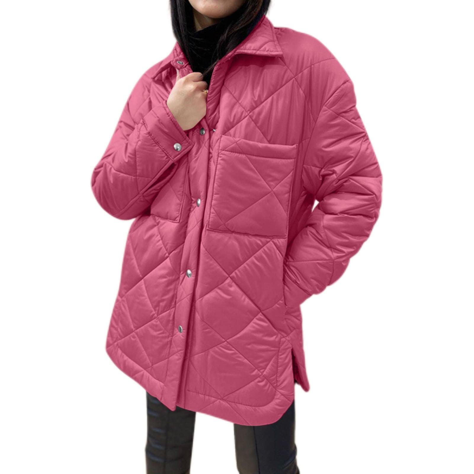 

Женская свободная повседневная однотонная куртка средней длины с ромбовидным узором из хлопка, куртка Bread L розовый