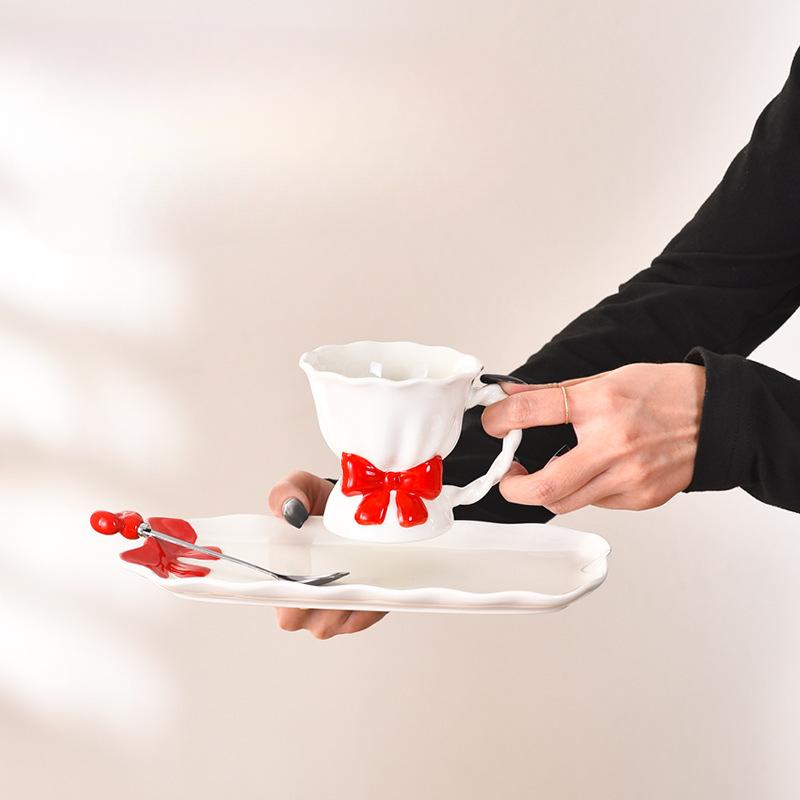 High Looking Bow-shaped Ceramic Mug Home Exquisite Afternoon Tea One Cup One Dish Set for Best Friend Cup