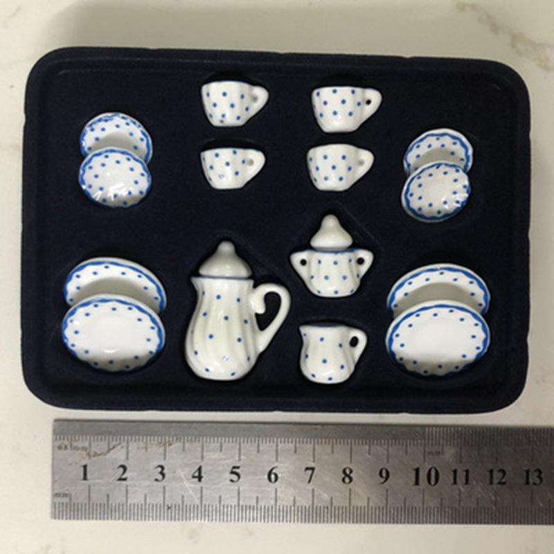 15Pcs/Set Vintage Miniature White Porcelain Tea Set Pot Cup Plate Tableware Dollhouse House Model Room Items Furniture Decor