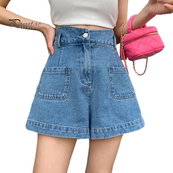 

Женские джинсовые шорты с высокой талией, эластичные свободные джинсовые шорты, повседневные широкие летние шорты с карманами M синий