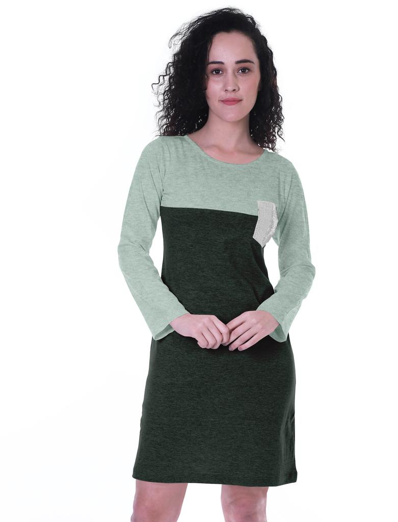 Moomaya Womens T-shirt Dress Full Sleeve Sequin Patch Pocket Summer Dresses