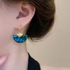 New Chinese-style Dim Color Fan Stud Earrings Women's 1011 New High-end Autumn and Winter Earrings Retro Hong Kong Style Exaggerated Large Earrings