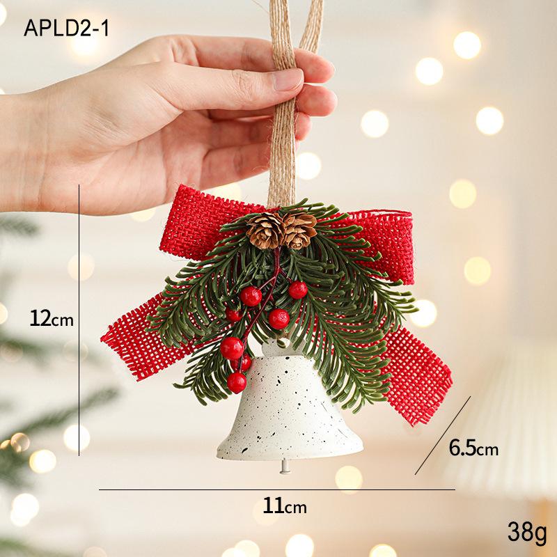 Wrought iron metal bell bow red fruit pine branch pine cone pendant door hanging Christmas decorations Christmas tree pendant