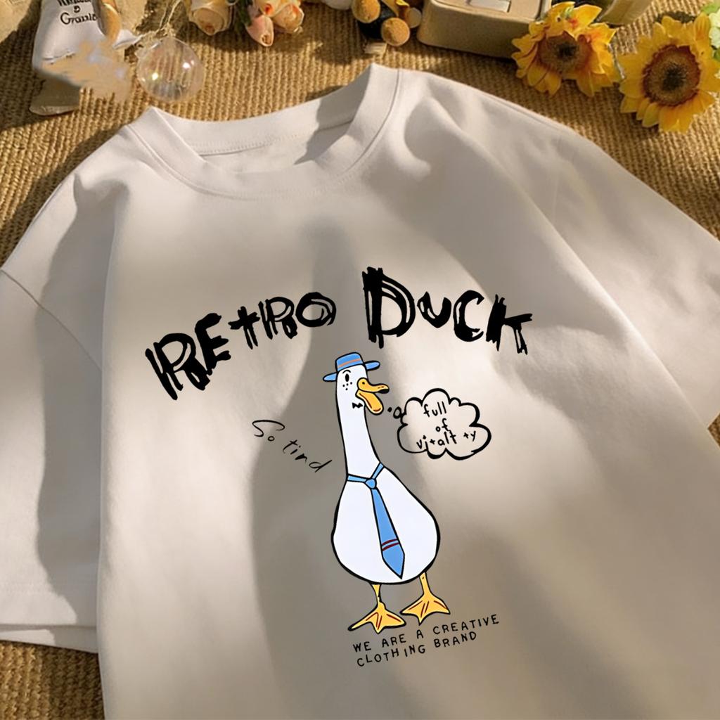 Retro Duck We Are A Creative T Shirt Unisex Summer All-Match Tee O-Neck Fashion Short Sleeve Cotton Loose Unisex Colour T-Shirts