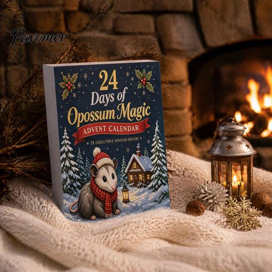Unique Gift Box Set 24 Days Christmas Advent Calendar with 2D Flat Acrylic Possum Pendants, Holiday Ritual Toys Festive Countdown for Tree Decoration