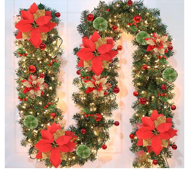 Artificial Christmas Garland Rattan For Front Door With Led Light Fireplace Stairs Hanging Ornaments Christmas Home Decoration