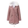 European Size Women's Cotton-padded Coat White Fur Collar Parka Medium and Long Hooded Winter Warm Fleece Coat Women's Cotton-padded Coat