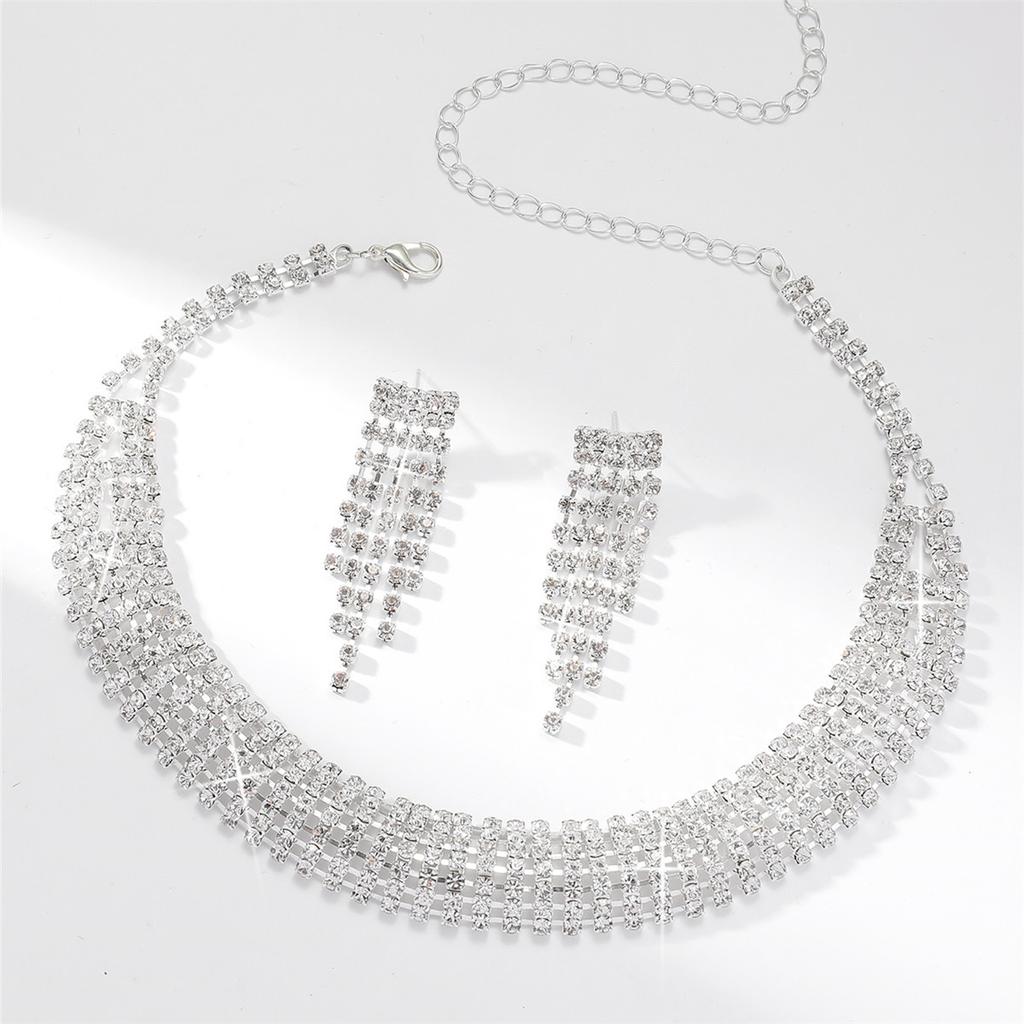 Fashion Rhinestone Shiny Necklace Earrings Two-piece Set, Rhinestone Jewelry Set Jewelry
