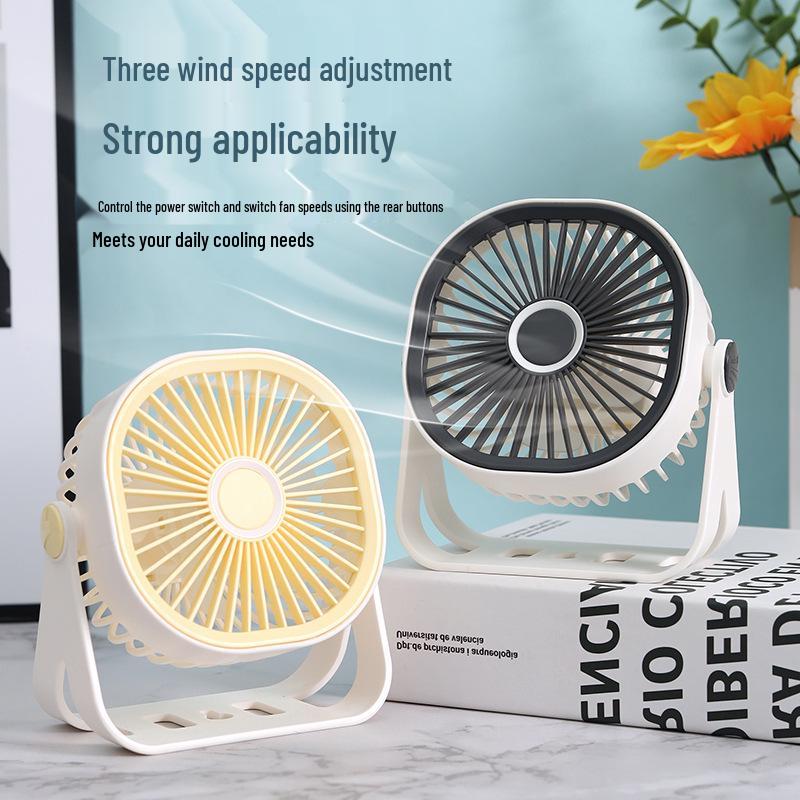 Compact USB Rechargeable Desktop Fan with Strong Wind and Wall-Mount Option for Dorms and Offices
