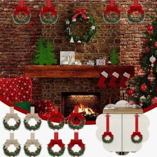 Weihnachts-Mini-Kranz Schrank Fenster Hängende Dekorationen mit Roter Schleife und Früchten für Partydekoration Kranz Türdekoration