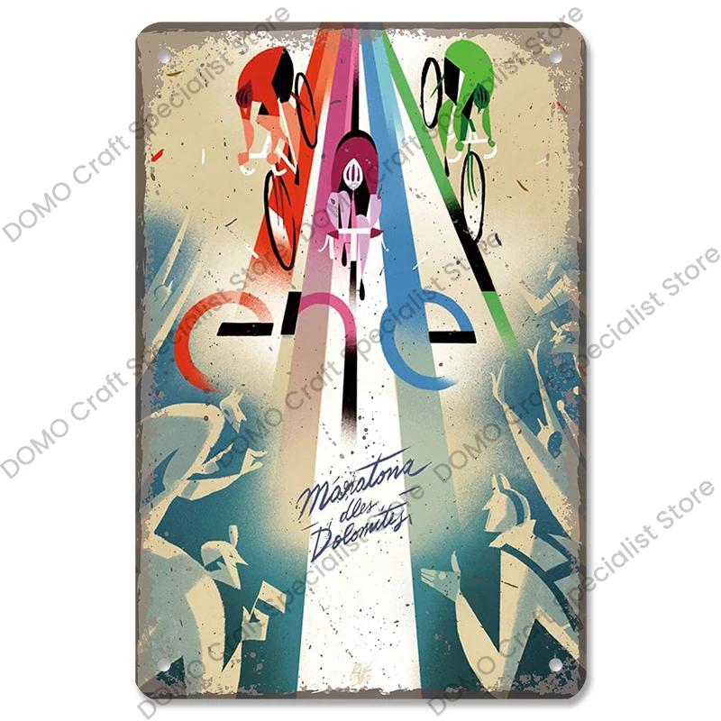 Placa de bicicleta Placa de lata de metal Ciclismo Corrida Vintage Metal Poster Wall Art Decor para Bike Club Garage Man Cave