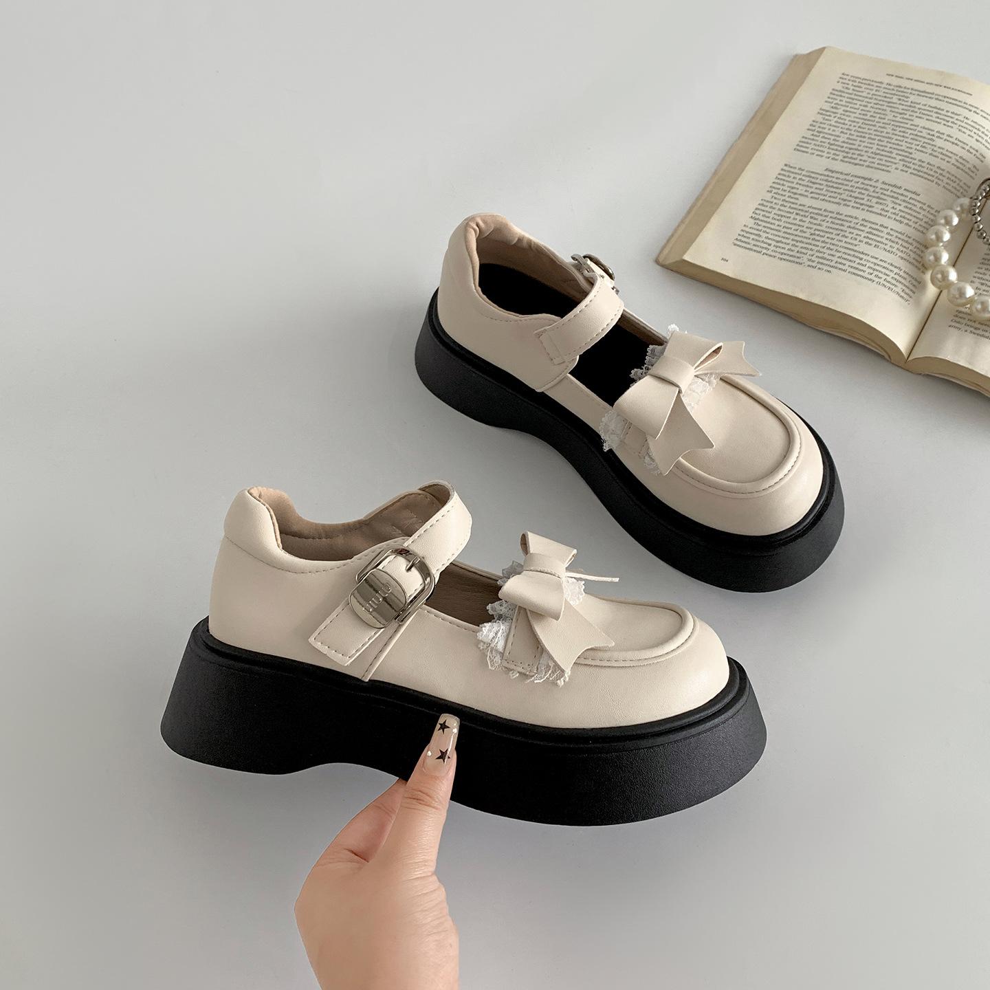 

Queen Fan retro white French light mouth platform small leather shoes women s summer 2025 new with skirt Mary Jane shoes 40 бежевый