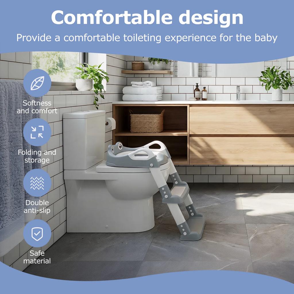 Foldable Children Toilet Step Stool Training Seat Adjustable Toilet Ladder Helper for Kids Bathroom Safe Potty Training Tool