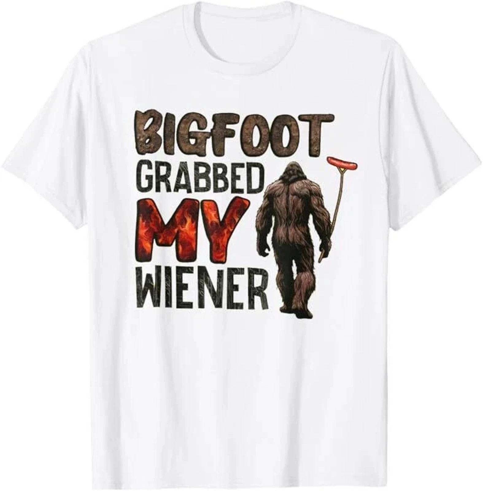 Funny Retro Bigfoot Grabbed My Wiener Graphic Tee Mens Cotton 4XL