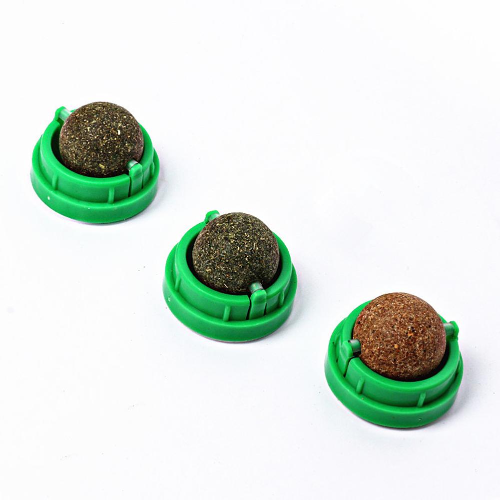 3Pcs Catnip Ball Rotatable Kitten Lickable Ball Self-Adhensive Teeth Cleaning Catmint Toy Healthy Cat Wall Snacks for Cat Kitten