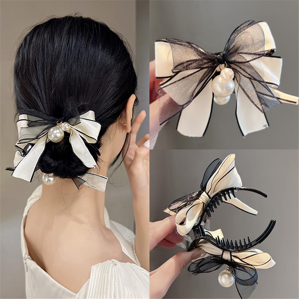 Mode Perle Spitze Schleife Haarnadeln Für Frauen Koreanisch Elegant Hai-Klammer Hinterkopf Haarspange Mädchen Haarschmuck Schmuck Geschenke