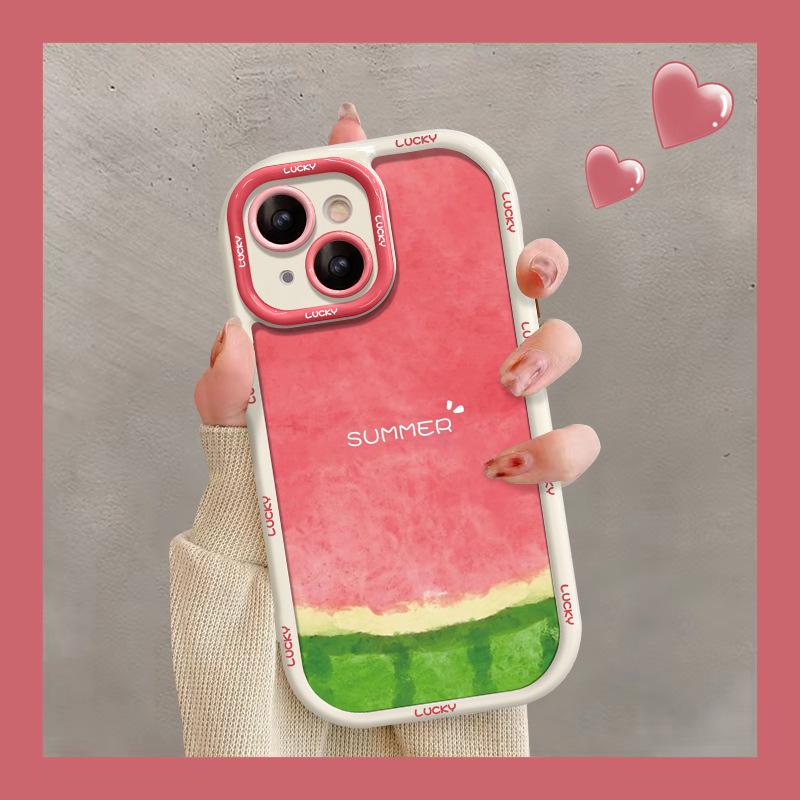 Applicable to Apple 15 mobile phone case iphone14pro summer watermelon 13 silicone anti-drop 16/17 all-inclusive 12 fine holes