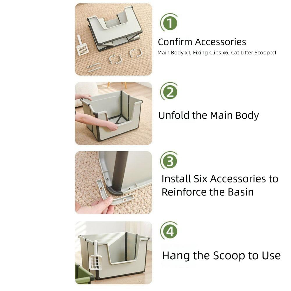 High Sides Collapsible Travel Cat Toilet Splashproof Semi-Closed Litter Box with Scoop  Home