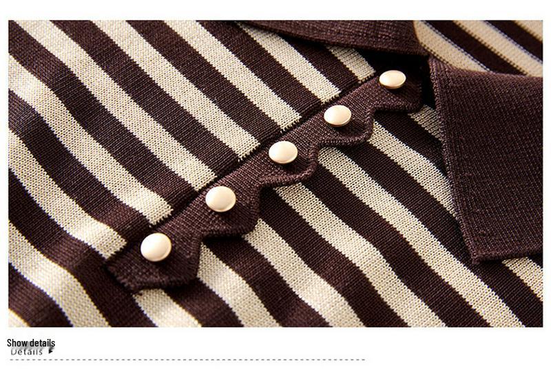 2026 Women's Autumn Striped Knit Sweater with Wool Collar
