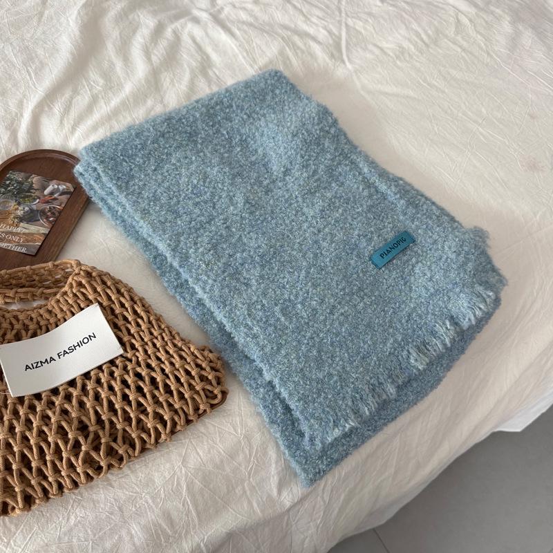 Унисекс шарф в корейском стиле из смесовой шерсти с короткой бахромой - Элегантная цветовая палитра