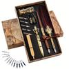 DIY Calligraphy Pen Set with Faux Feather & Ink Pad - Elegant Vintage Design, Includes Gift Box, Ideal for Art Projects, Office, and Home Use