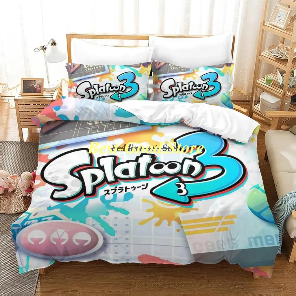 Splatoon 3 Inkling Kałamarnica Zestaw Pościeli Pojedynczy Bliźniak Pełny Queen King Size Zestaw do Łóżka Aldult Kid Sypialnia Zestawy Poszwy na Kołdrę Zestaw Prześcieradła