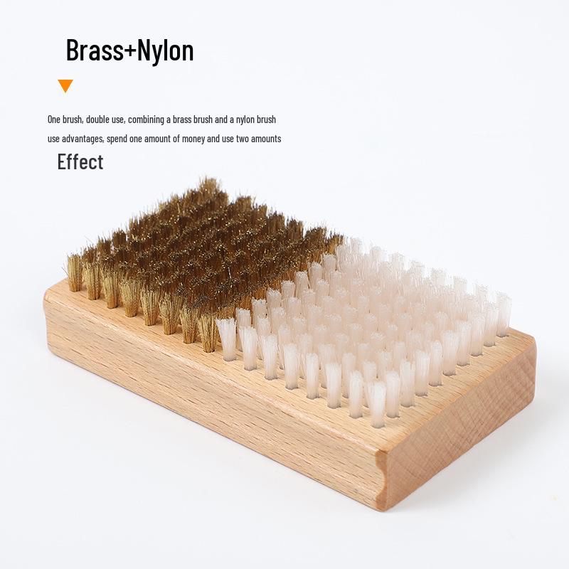 Wooden Snowboard Waxing and Polishing Brush with Nylon Bristles and Large Copper Wire for Rust Removal