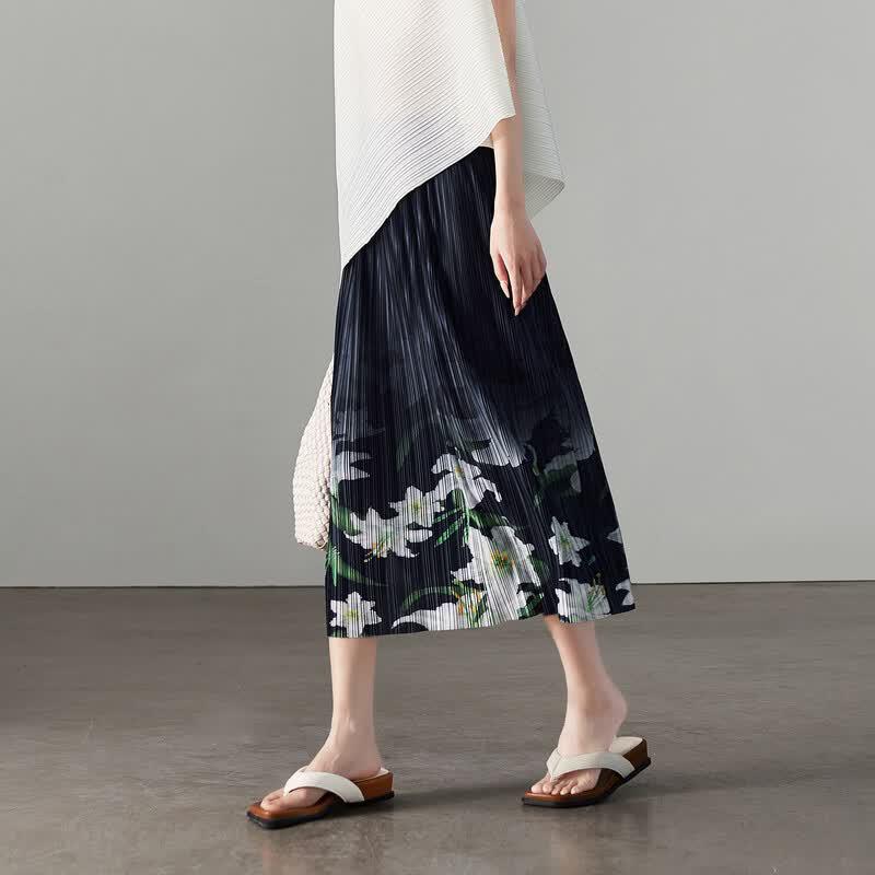 SOFSIL 2026 Summer High-Waist A-Line Pleated Skirt 28/L тёмно-синий