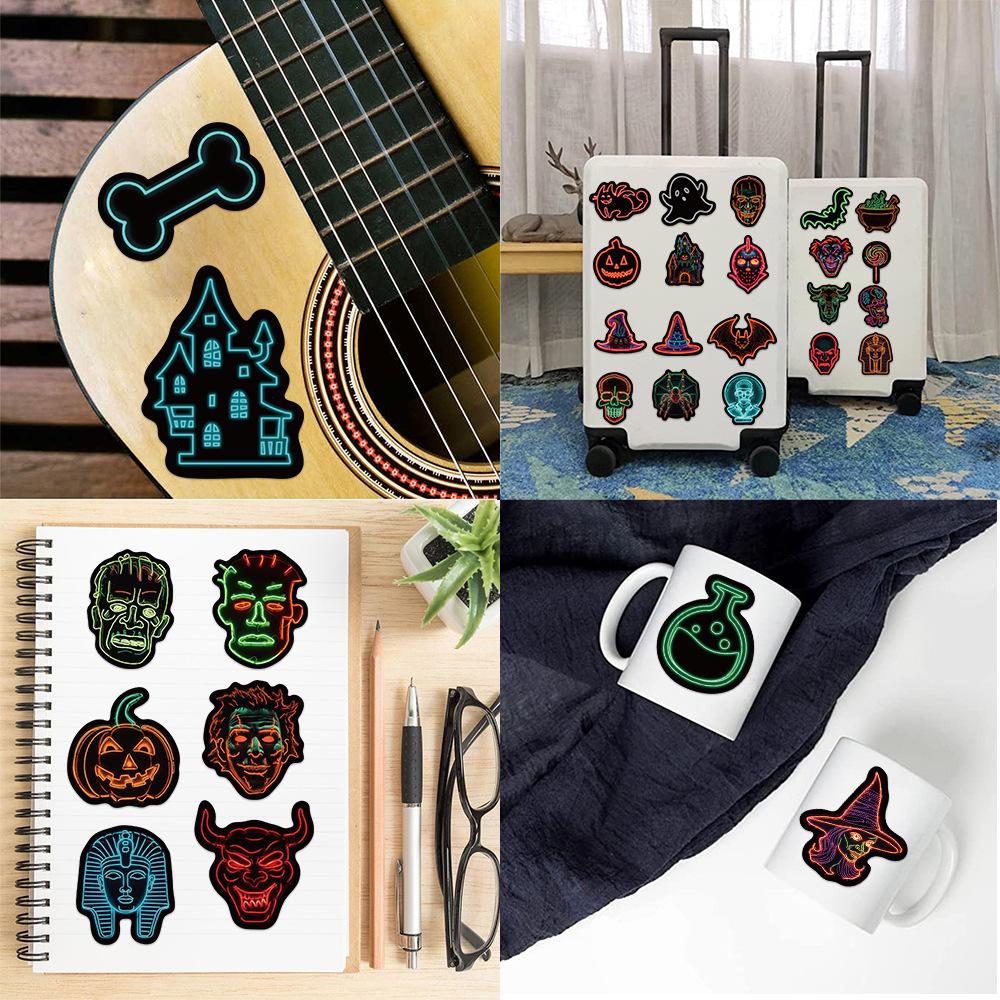50 Cartoon Halloween Neon Doodle Stickers Personalized Decorative Guitar Notebook Suitcase DIY Waterproof