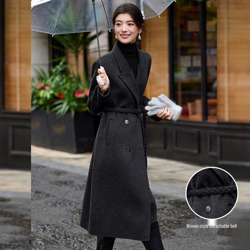 Bailuyu Women's Lapel Wool Blend Double-Faced Commuter Coat