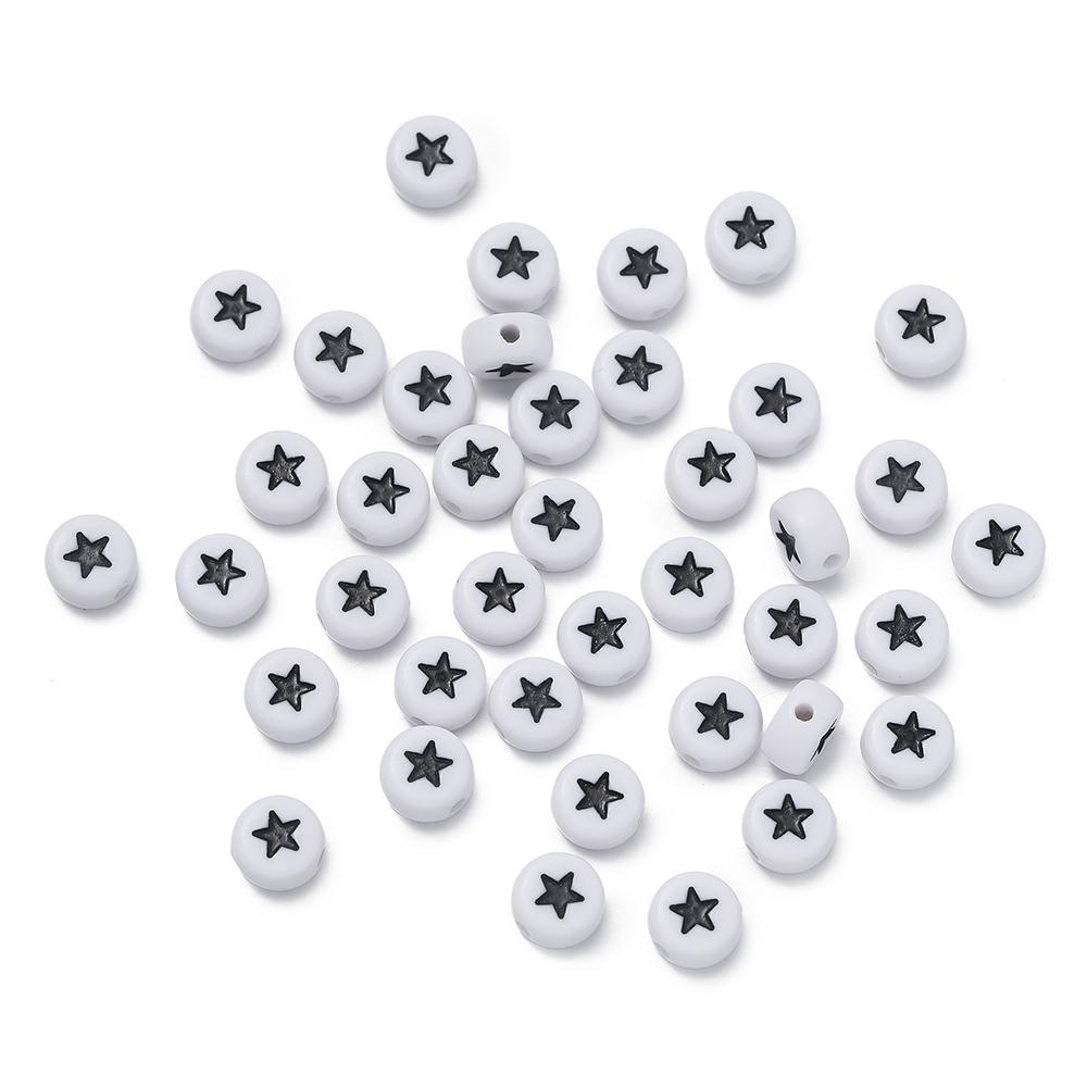 100pcs/Lot Colorful Acrylic Star Beads 7mm Flat Round Letter Spacer Bead for Bracelet Necklace Earrings Jewelry Making Supplies