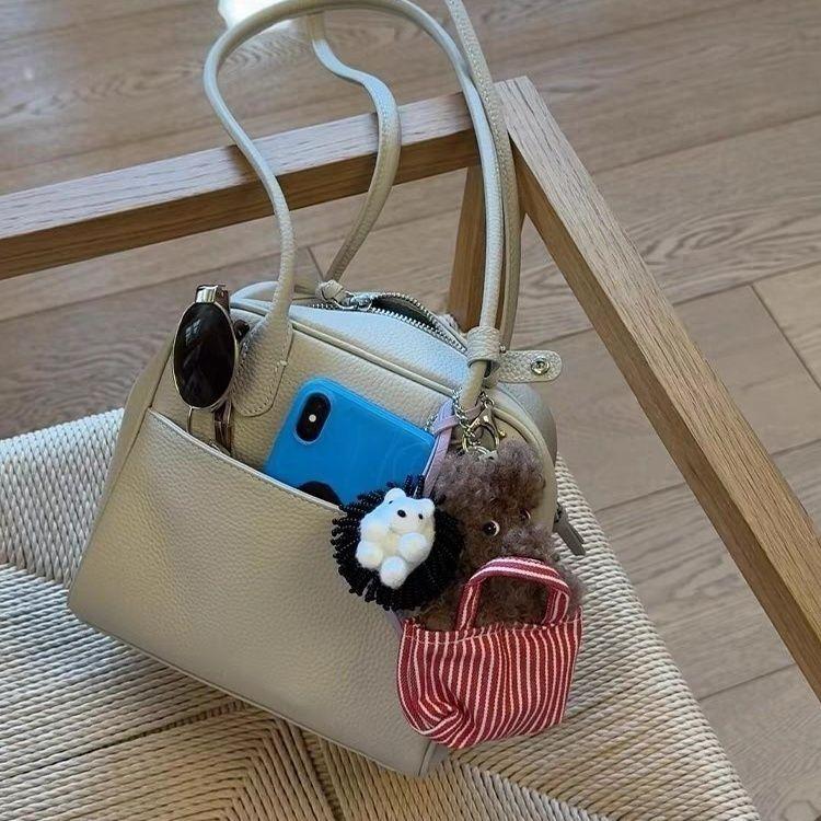 

JIAERDI Light Gray Minimalist Handbag Women Pebbled Texture Leather Square Shoulder Bags Ladies Casual Niche Premium Boston Bag 21x20x10cm бежевый