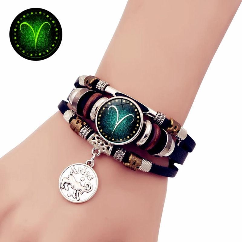 Lightweight Constellations Bracelet for Teens Handmade Zodiacs Charm Everyday Jewelry Synthetic Leather Wristband