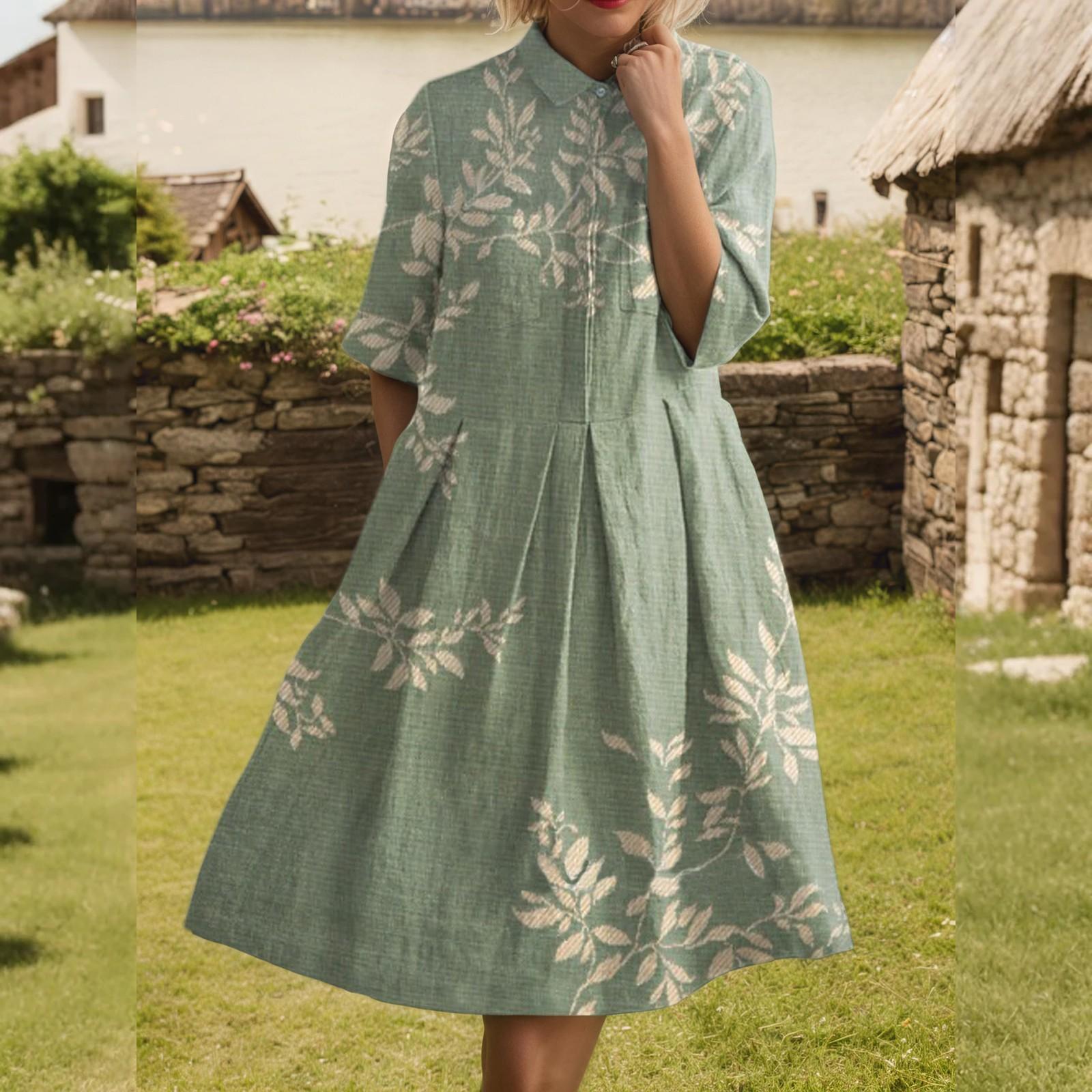 

Платье для женщин элегантное повседневное со сборками, с лацканами на пуговицах, с коротким рукавом, длиной до колена XL