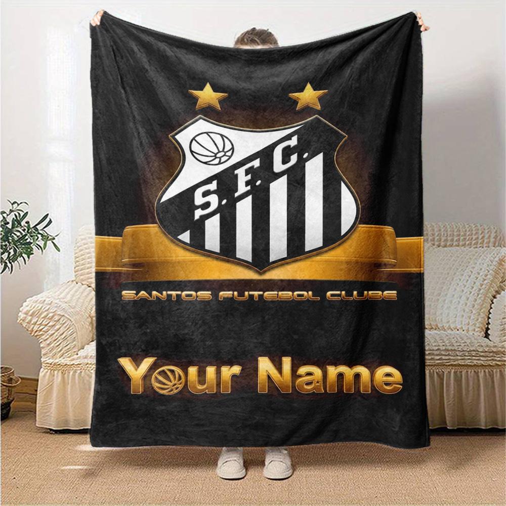 Name Custom Santos FC Logo Print Flannel Blanket High Quality Warm Comfortable Cover for All Seasons Perfect for Gifts Home Decor